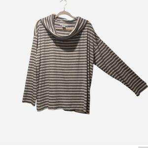 Liz Claiborne Women's Striped Cowl Neck Sweater - Gray and White